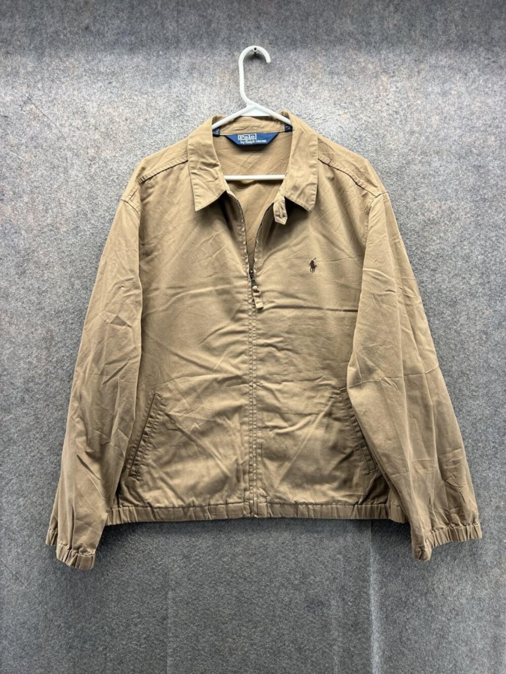 Polo Ralph Lauren Jacket Mens Large Beige Canvas Full Zip B Swing Harrington vtg